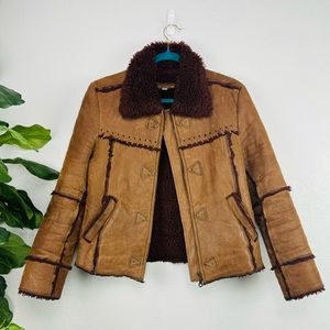 Vintage Aldo 1990s Genuine Leather Sherpa Lined Short Coat Size Large
